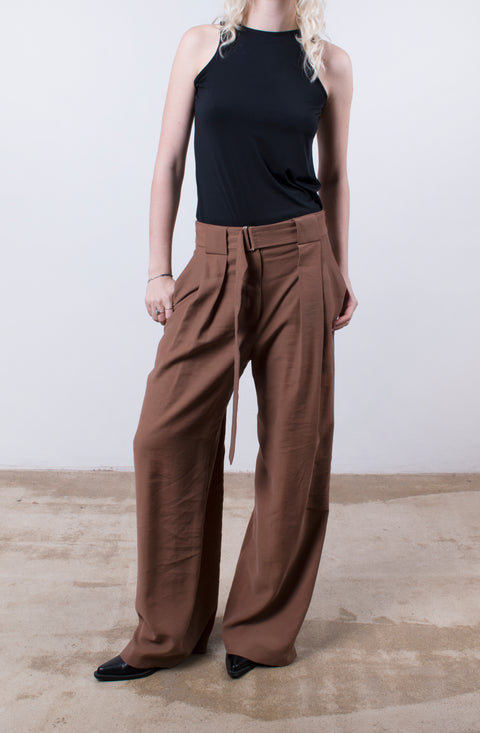 Loop & Pleat Wide-Leg Trousers