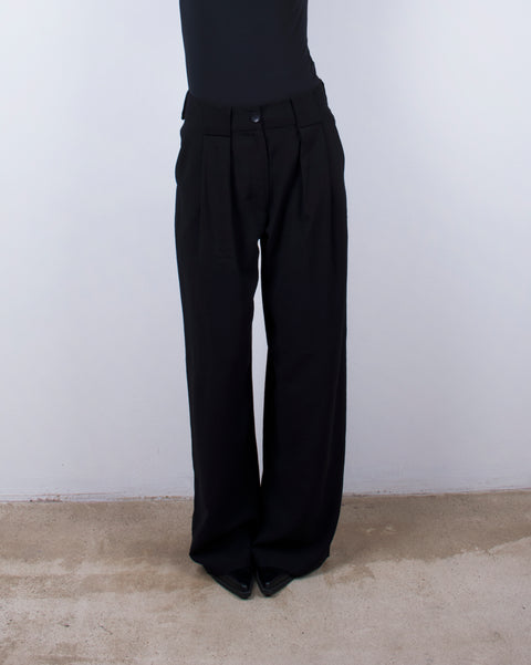 Loop & Pleat Wide-Leg Trousers