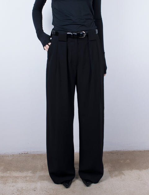 Loop & Pleat Wide-Leg Trousers