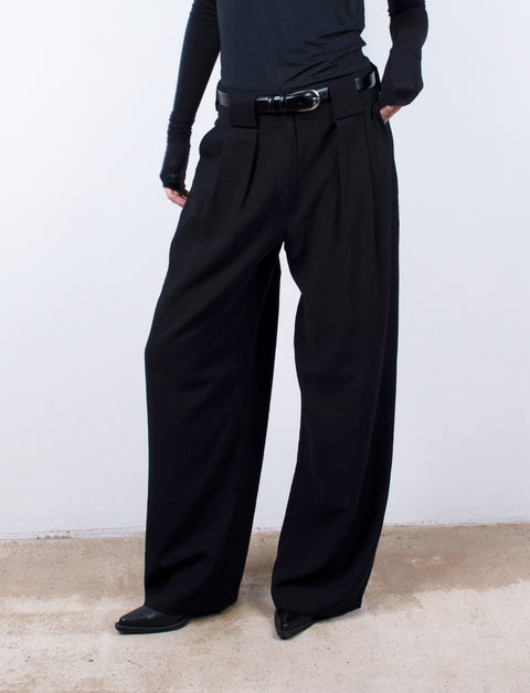 Loop & Pleat Wide-Leg Trousers
