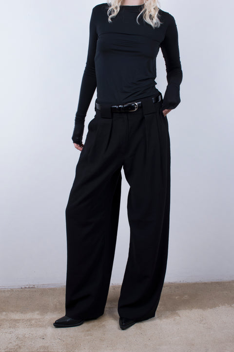Loop & Pleat Wide-Leg Trousers