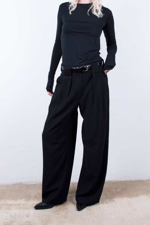 Loop & Pleat Wide-Leg Trousers