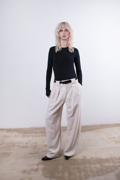 Loop & Pleat Wide-Leg Trousers