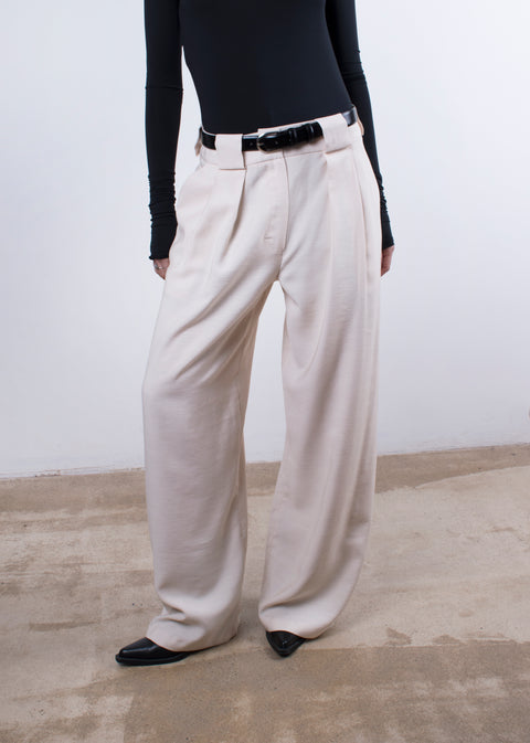 Loop & Pleat Wide-Leg Trousers