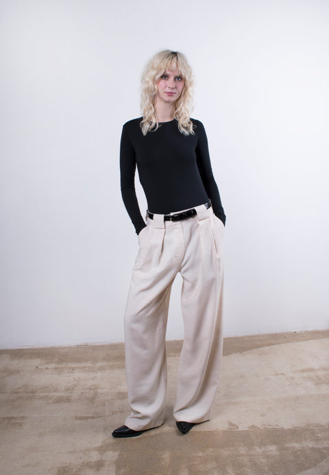 Loop & Pleat Wide-Leg Trousers